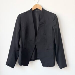 Theory black collarless wool blazer jacket